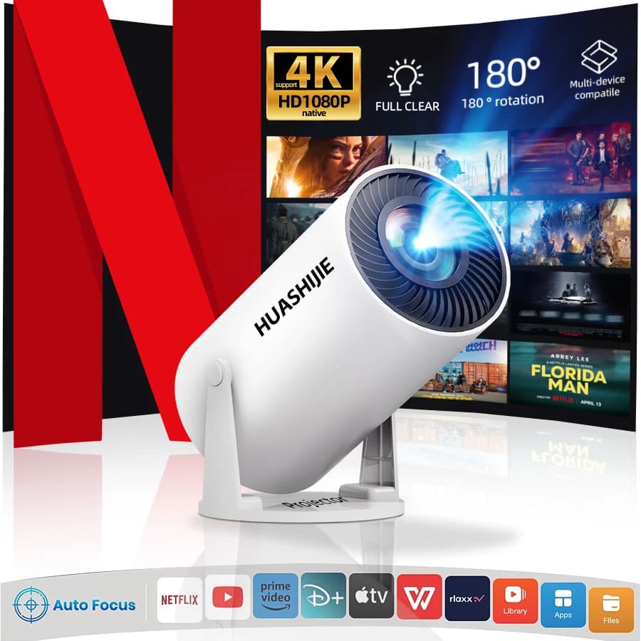 4K home theater projector, built-in WiFi, screen mirroring from phones, no screen needed. Suitable for bedroom, student. Built-in Android system, speaker. Fast local shipping. Gifts for Mother's Day, Father's Day, and Children's Day, Valentine's Day.
