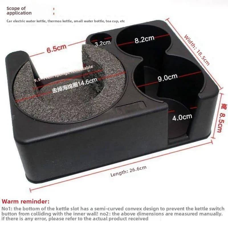 Supporto fisso per bollitore da auto, supporto per pentola elettrica, base per bottiglia d'acqua, supporto per tazza termica. Si prega di tenere conto delle dimensioni.