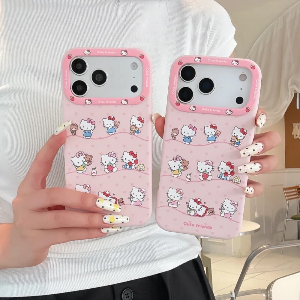 Custodia Protettiva Morbida Antiurto in Silicone Rosa con Cartone Animato Coreano Carino Sanrio KT a Copertura Totale per iPhone 17 16 15 Pro Max