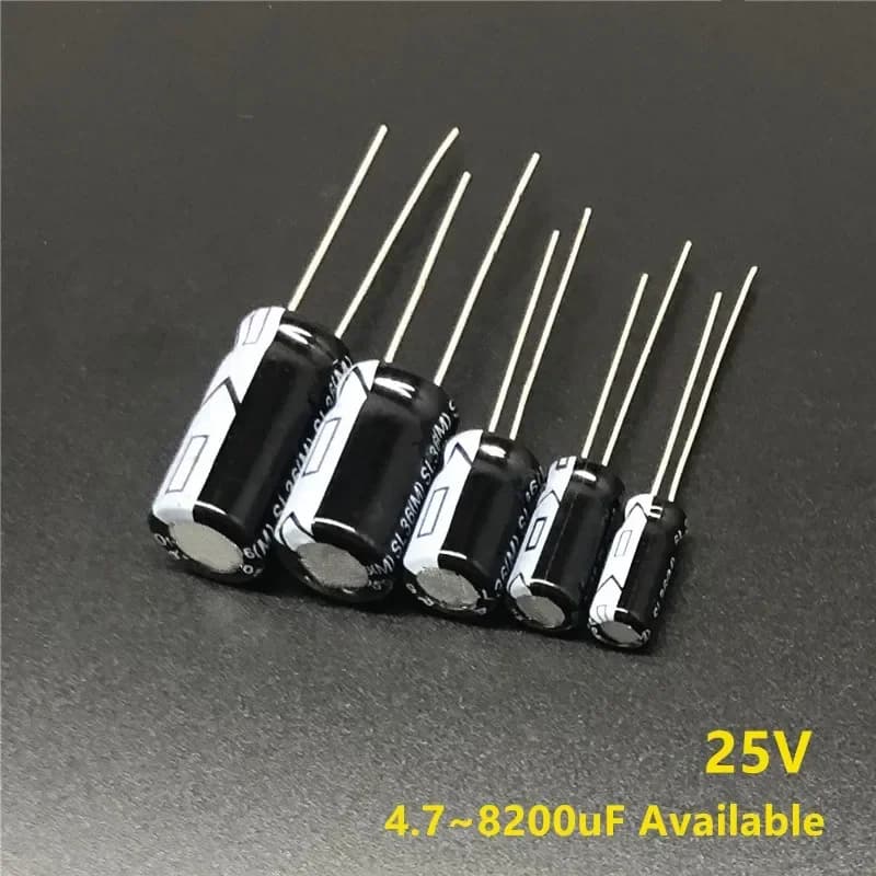 Aluminium electrolytic capacitor 25V 4.7/6.8/10/22/33/47/68/100/180/220/270/330/470/680/820/1000/1500/3300/4700/6800/8200uF