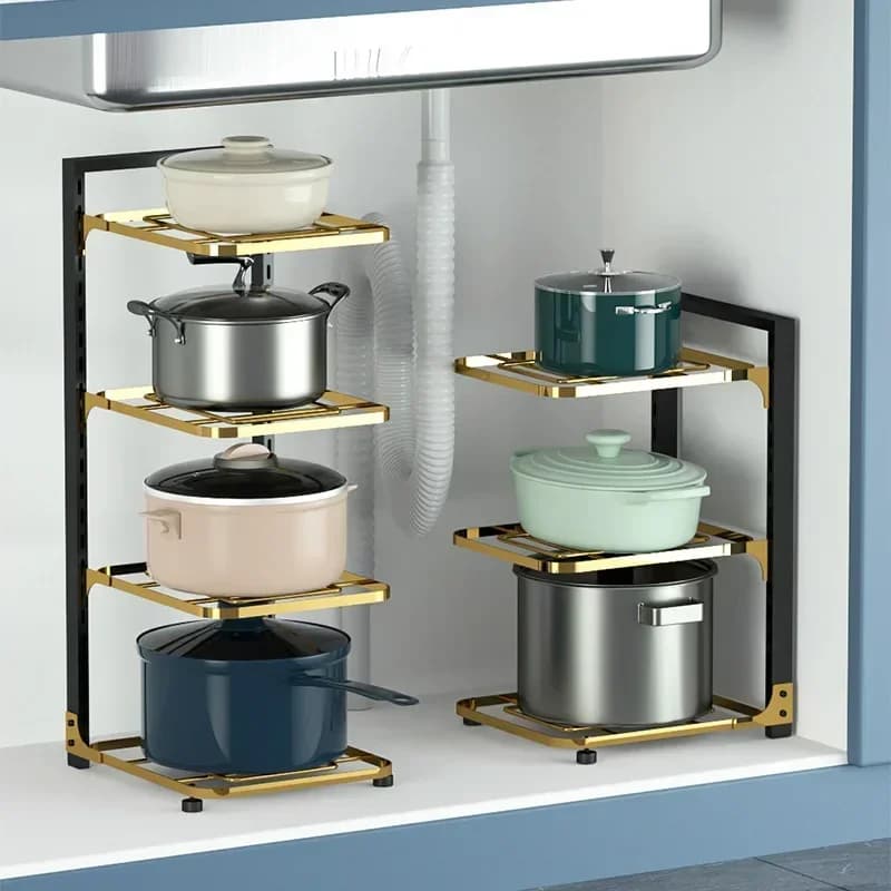 Multi Tiers Pots Frying Pans Storage Rack Assembly Metal Cookware Stand Holder Rustproof Space Saving Kitchen Cabinet Organizer