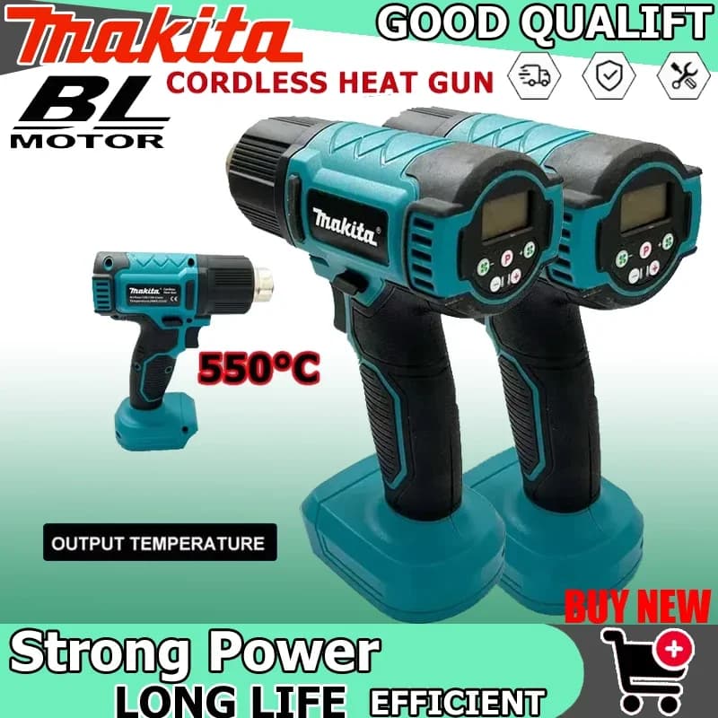 Makita DHG181 Pistola ad Aria Calda Senza Fili, Asciugatore ad Aria per Saldatura, Temperatura Massima 550°C ° Utensili Ricaricabili Wireless con Pellicola Termoretraibile a C