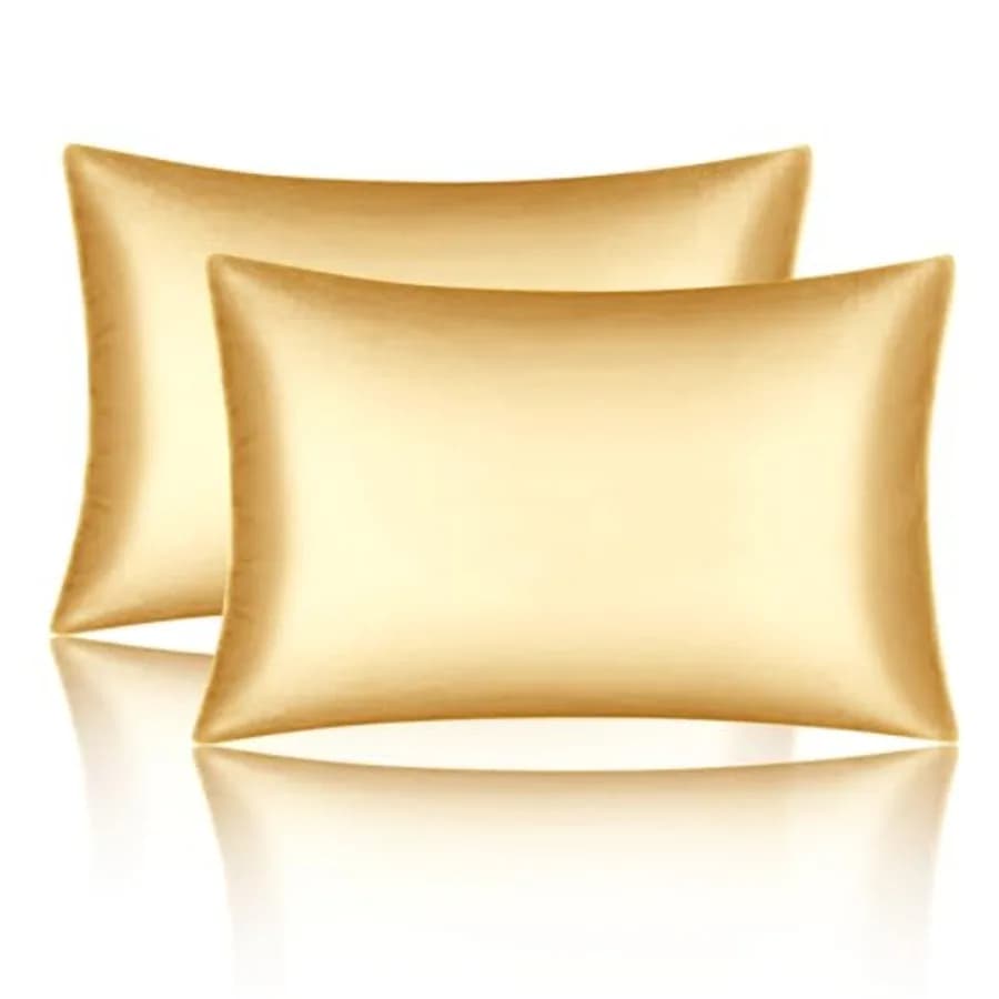 Set di 2 federe in raso - Federe morbide in seta per capelli e pelle 20x26 pollici, Copricuscini in raso dorato, confezione da 2