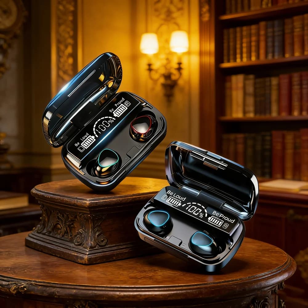 Auricolari Wireless Stereo 9D - Cuffie Bluetooth TWS Impermeabili Sportive con Microfono e Custodia di Ricarica da 3500mAh