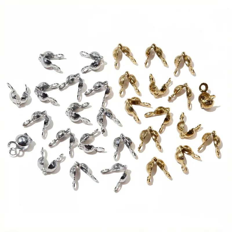 50-200pcs Stainless Steel Clasp Ball Chain Calotte End Crimps Beads Connector Components DIY Jewelry Making Accessories
