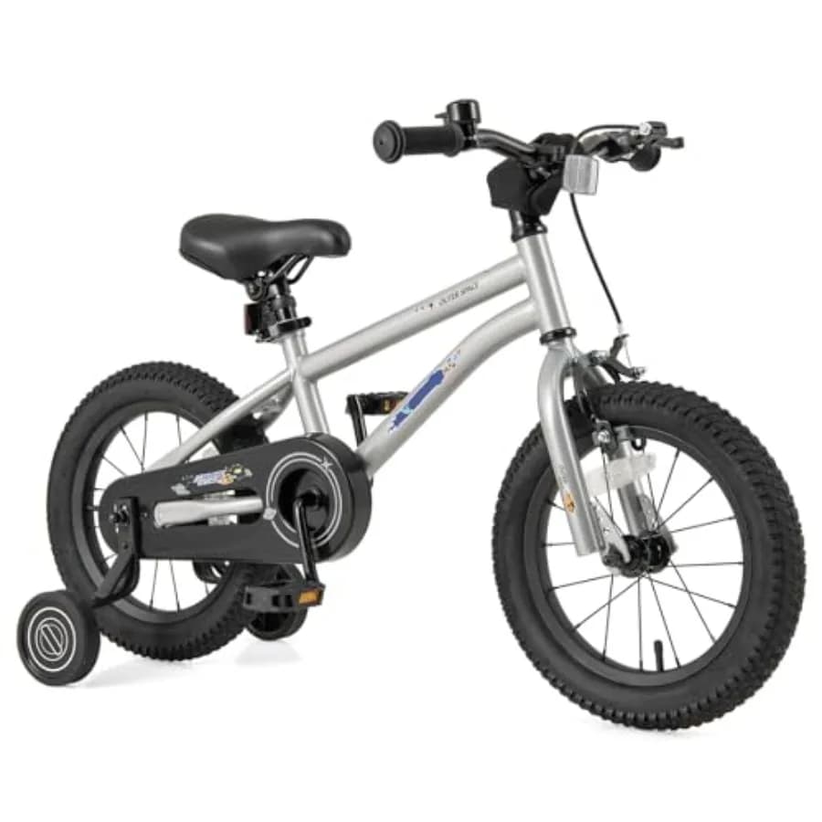 Bicicletta Outer Space da 14, 16, 18 pollici per bambini da 3 a 8 anni con sella regolabile, ruote da allenamento, pneumatici allargati e freno a mano