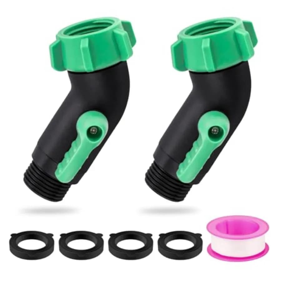 2 Packs 45 Degree Garden Hose Elbow Connector with Shut Off Valve, Heavy Duty Plastic Garden Hose Shut Off Valve, 3/4" GHT Hose