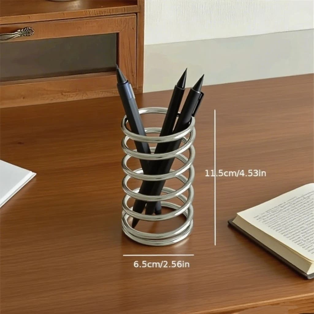 1pc Stylish Stainless Steel Hollow Pen Holder And Bathroom Toothbrush Rack, Modern Countertop Accessories JJ1893KH