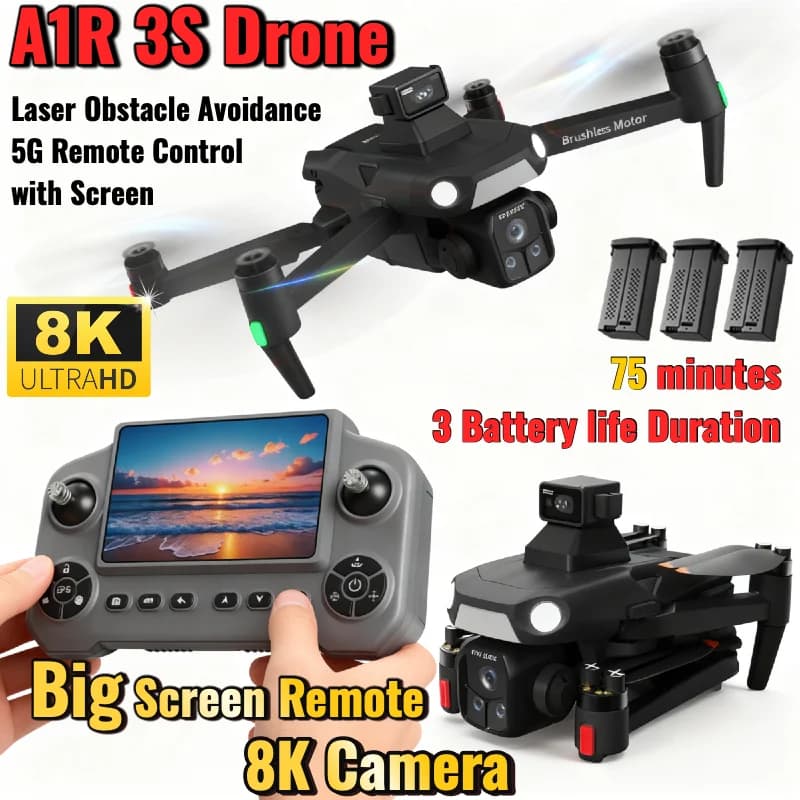 Drone A1R 3S 5G Originale con Controllo da Schermo, Evitamento Ostacoli Laser a 360°, Ritorno GPS e Fotocamera 8K per Fotografia Aerea