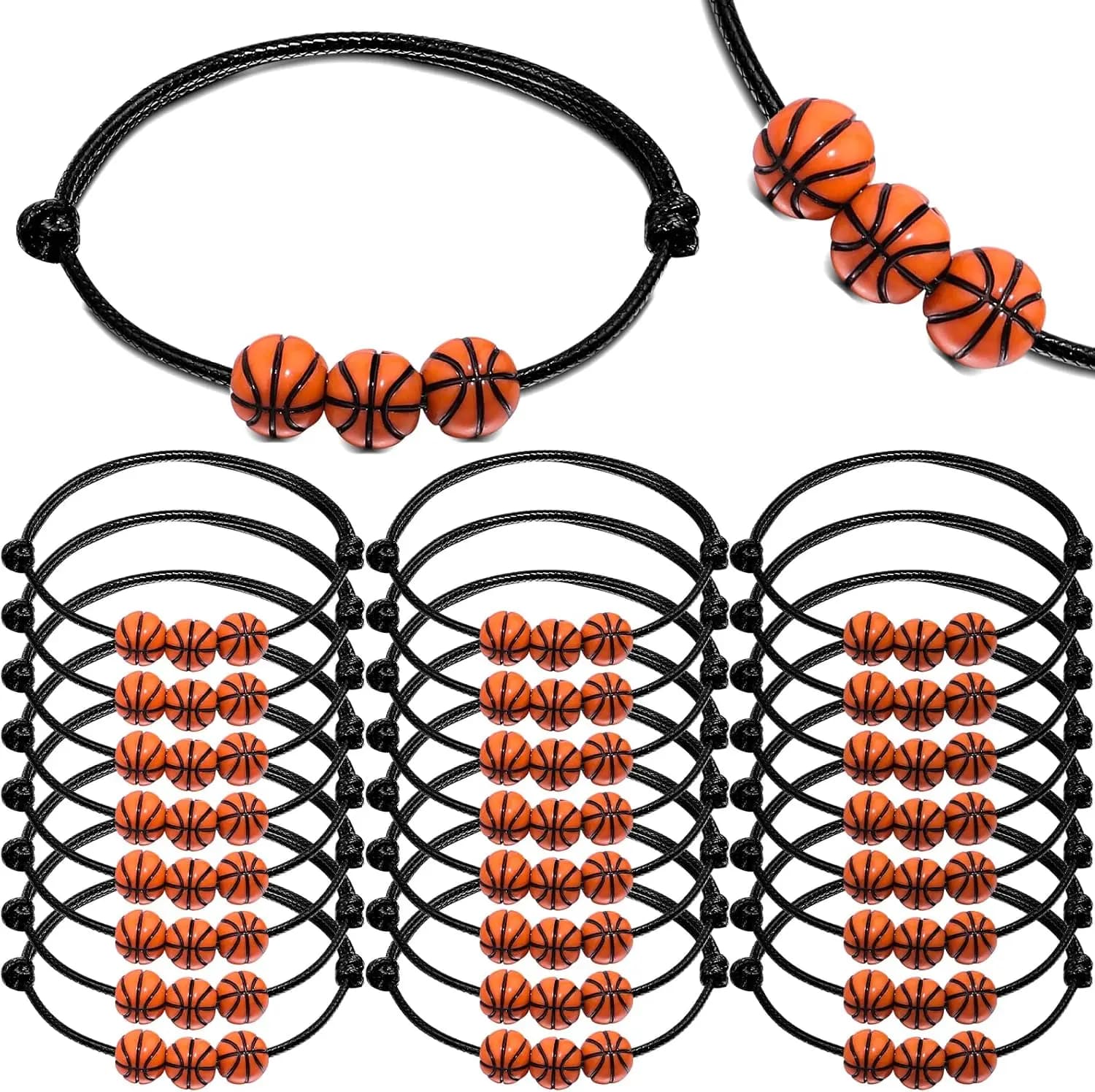10 gift bracelets for sports parties - Adjustable bracelets with beads (calcium/basket/basket/basket/ball/ball) and inspiring bracelets