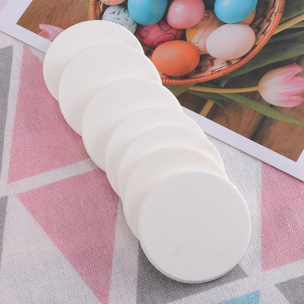 Set di 5 Spugnette Rotonde in Lattice per Trucco, Bianche, per Fondotinta e Polvere, Uso Professionale e Domestico