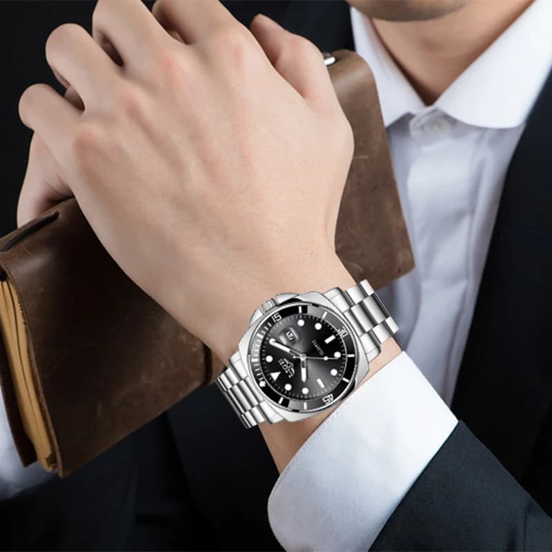 LIGE Orologio al quarzo di lusso alla moda Cinturino in pelle semplice Sport casual Impermeabile Quadrante rotante luminoso Orologi con data automatica per uomo