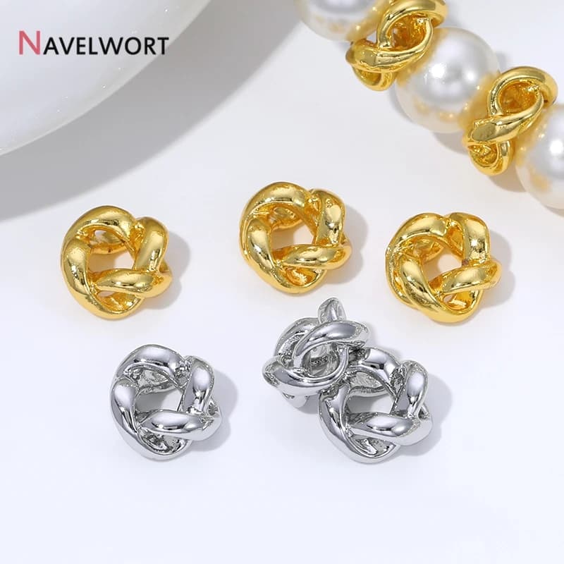 18K Gold Plated Brass 8.2*8.4mm Separator Beads Twisted Circle Spacer Beads,For DIY Bracelet Necklace Jewelry Making Supplies