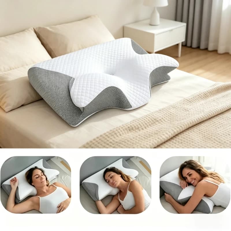 Cuscino Cervicale Ortopedico a Doppio Uso, in Memory Foam Traspirante, Supporto Ergonomico per il Collo per Sonni Prolungati