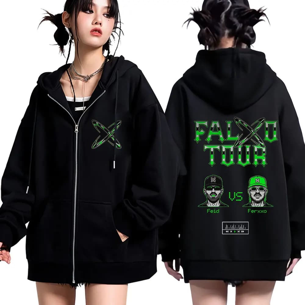 Rapper Feid Ferxxo Tour 2026 Print Zipper Hoodie Men Women Fashion Loose Sweatshirts Casual High Quality Oversized Zip Up Jacket