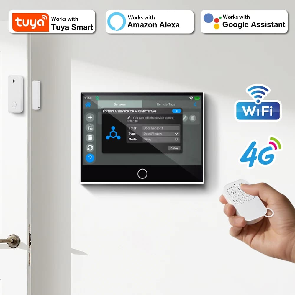 Sistema di Allarme Domestico Wireless KERUI G70 WiFi GSM con Schermo IPS da 7 Pollici, App Tuya Smart 4G, Antifurto con Sensore per Porte