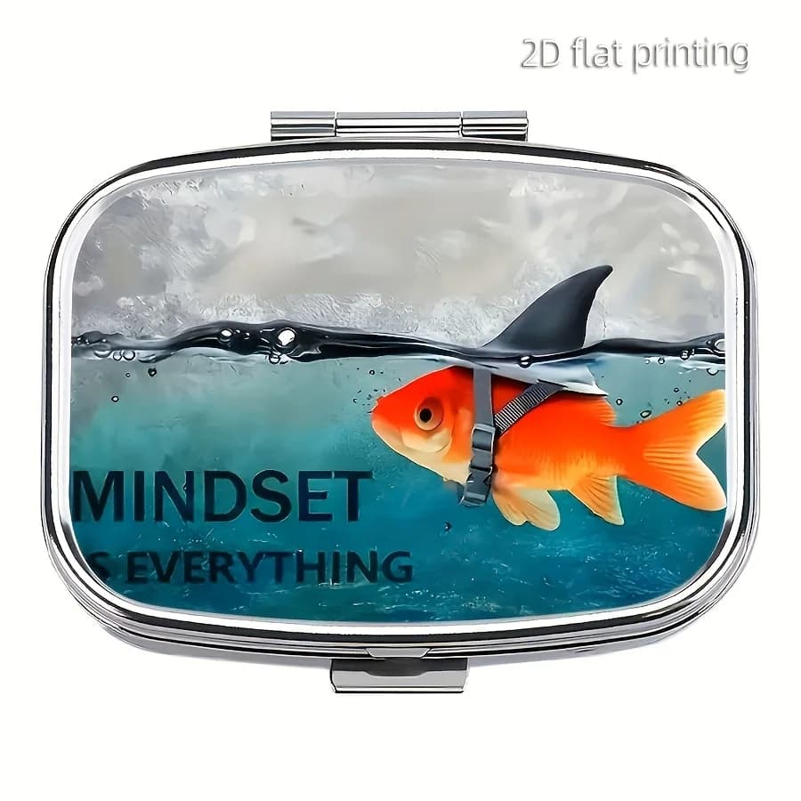 1-Pack, 1 Personal Pill Box, Mindset Makes Everything Pill Box, Double-Layer Pill Box, Mini Portable Pill Box, Suitable for Travel and Outdoor Activities, Can Be Placed in Your Pocket, Wallet, or Handbag, Also Suitable for Home and Travel Use.