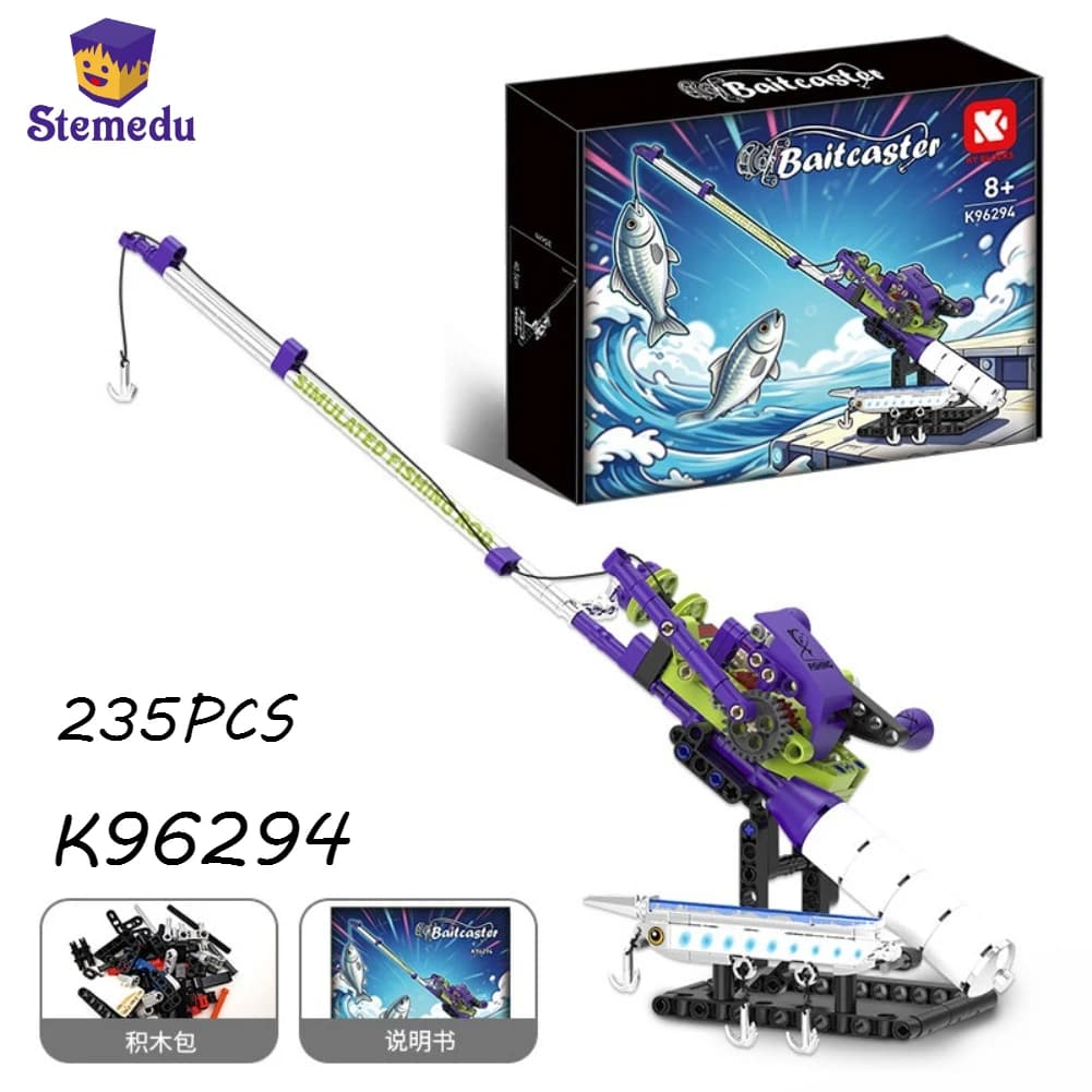 Set di Costruzioni Mini Canna da Pesca 235 Pezzi, Modello Simulato di Canna da Pesca Marina con Mulinello, Mattoncini DIY K96294, Regalo Educativo