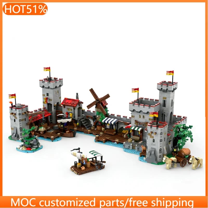 Set di Costruzioni Modulari Personalizzabili 1254 Pezzi Mercato Medievale sul Mare, Design Creativo Educativo, Giocattolo Fai-da-Te, Regalo di Natale