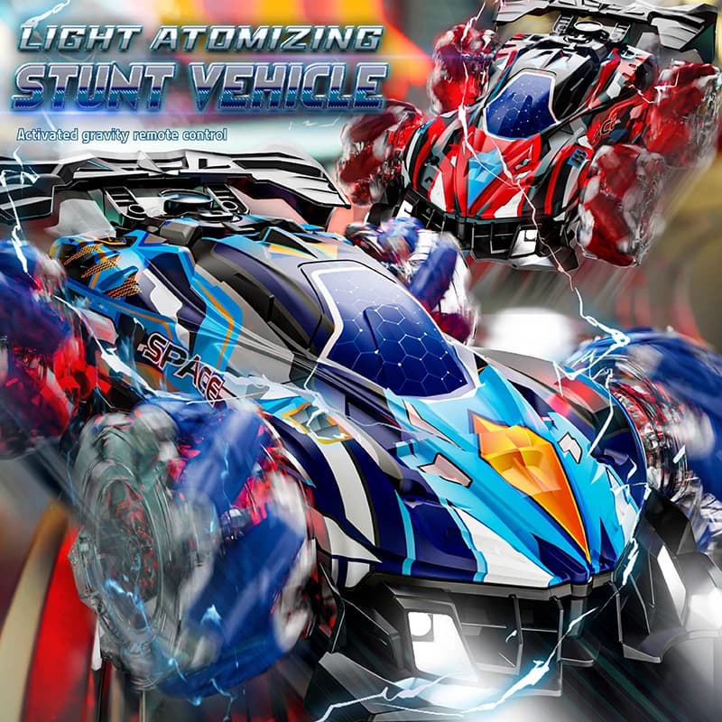Auto acrobatica telecomandata con orologio dual-mode: effetti speciali fantastici con controllo dual-mode, giocattolo per auto acrobatica spray multifunzione per bambini
