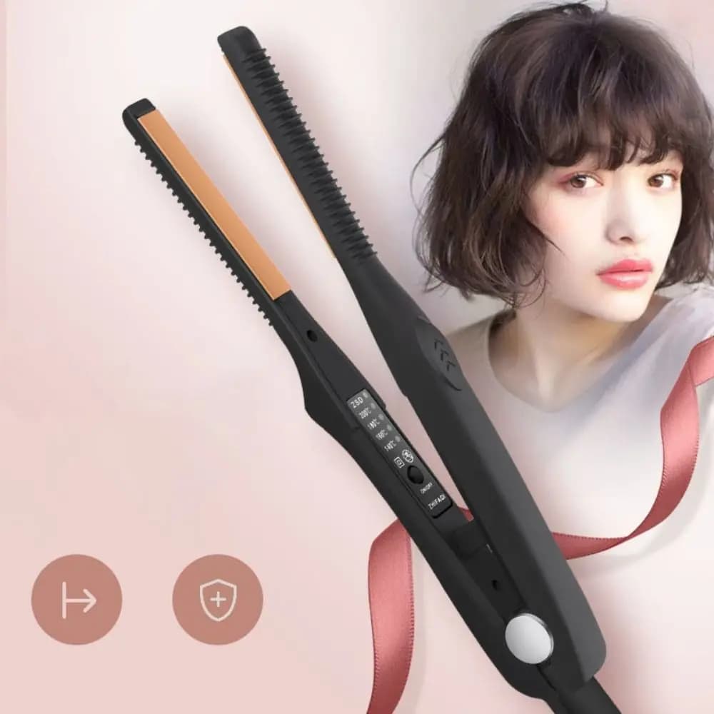 Professional 2 in 1 Hair Straightener Electric Portable Mini Hair Curler Ionic Heating Coil Short Hair