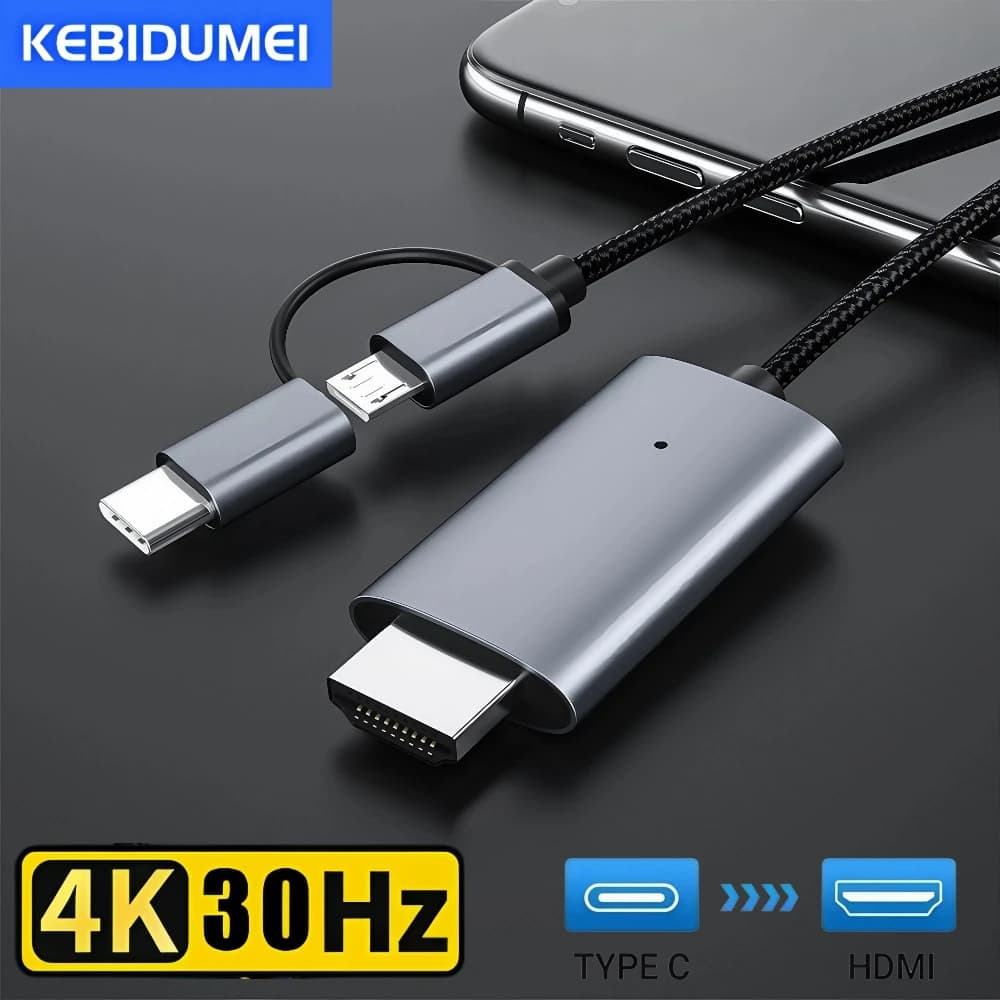 Cavo di conversione video Micro USB tipo C a HDMI 4K HD Stesso cavo schermo da 2 metri per telefono Android Tablet alla proiezione TV