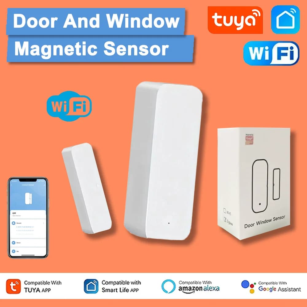 Sensore Magnetico Wireless Tuya WiFi per Porte e Finestre, Compatibile con Alexa e Google Home per Casa Intelligente