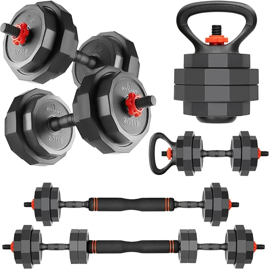 Adjustable handlebar 3 in 1, kettlebell, barbell set, 2-43 pounds, 12 weight levels, compact multifunctional home gym, improved trans