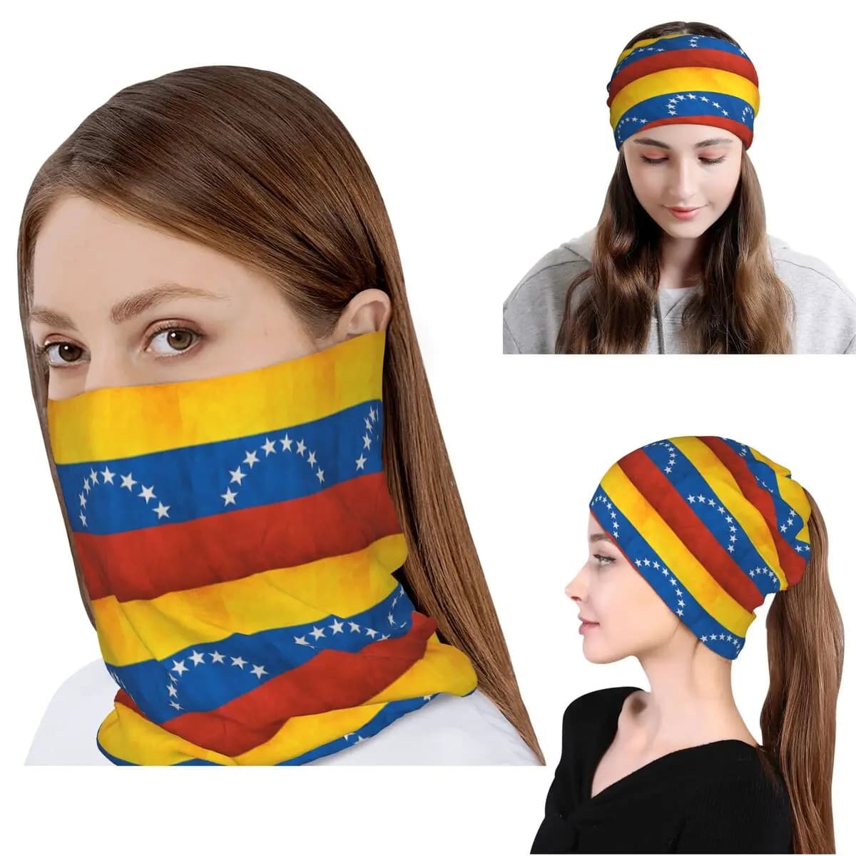 Bandana with national flag of Venezuela, neck cover, scarf, headdress, cap, unisex hat for adults, windproof
