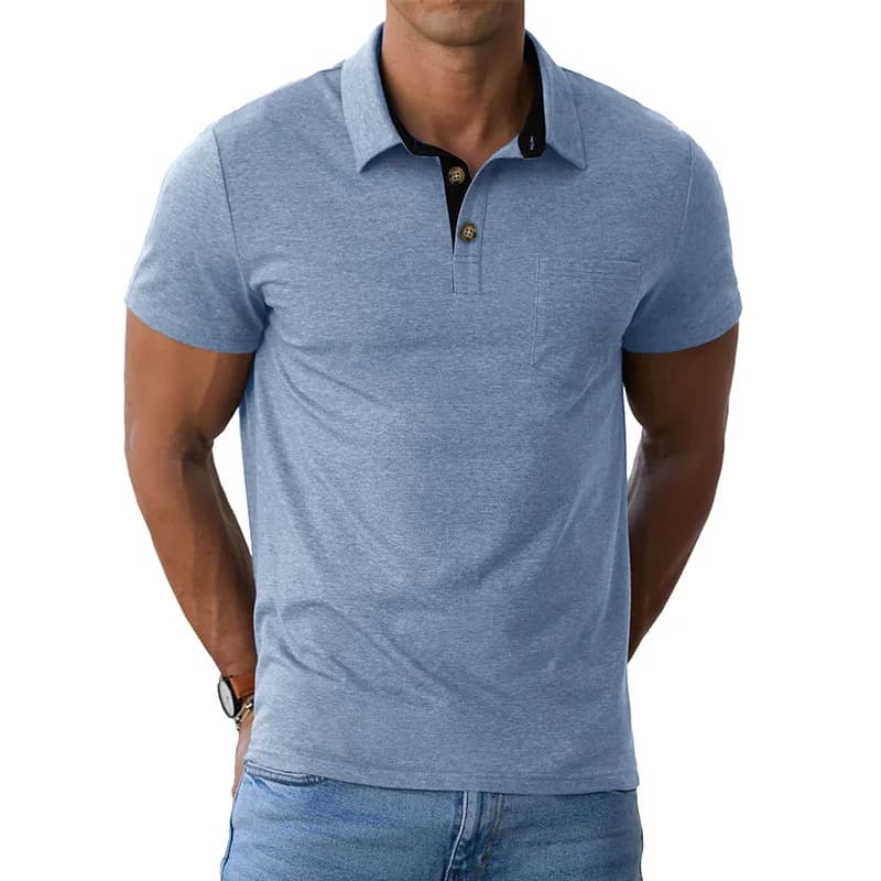 Polo da Uomo a Maniche Corte Estiva Casual con Colletto Classico e Tasca, Traspirante per Golf e Sport all'Aperto
