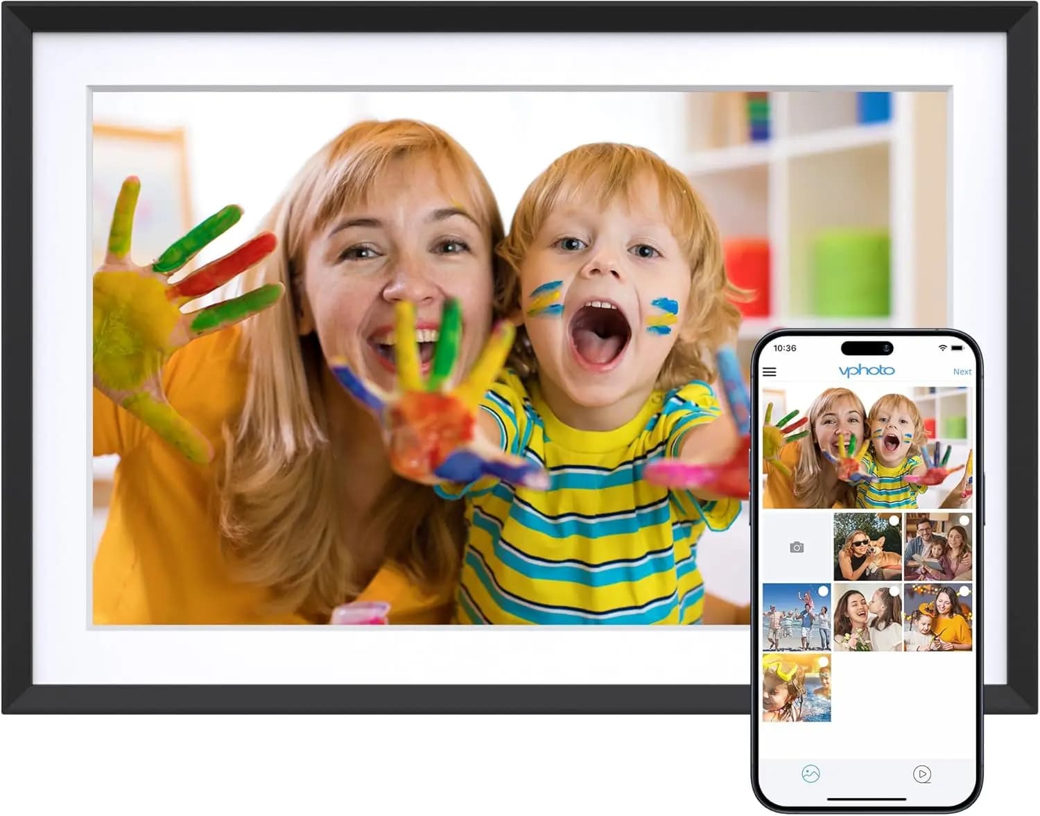 10.1'' WiFi Digital Picture Frame, 1280x800 HD IPS Touch Screen, Auto-Rotate, Share Photos via App, Gift for Family