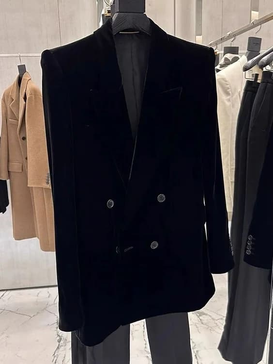 Women's Velvet Suit Jacket Loose Silhouette Spring Autumn New Style High Quality Personality Western Style Top Bottom Set