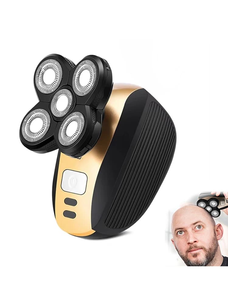 Kit da barba elettrico rotante con ricarica USB per uomo - cinque lame - impermeabile IPX5 - lavabile - regolabarba portatile