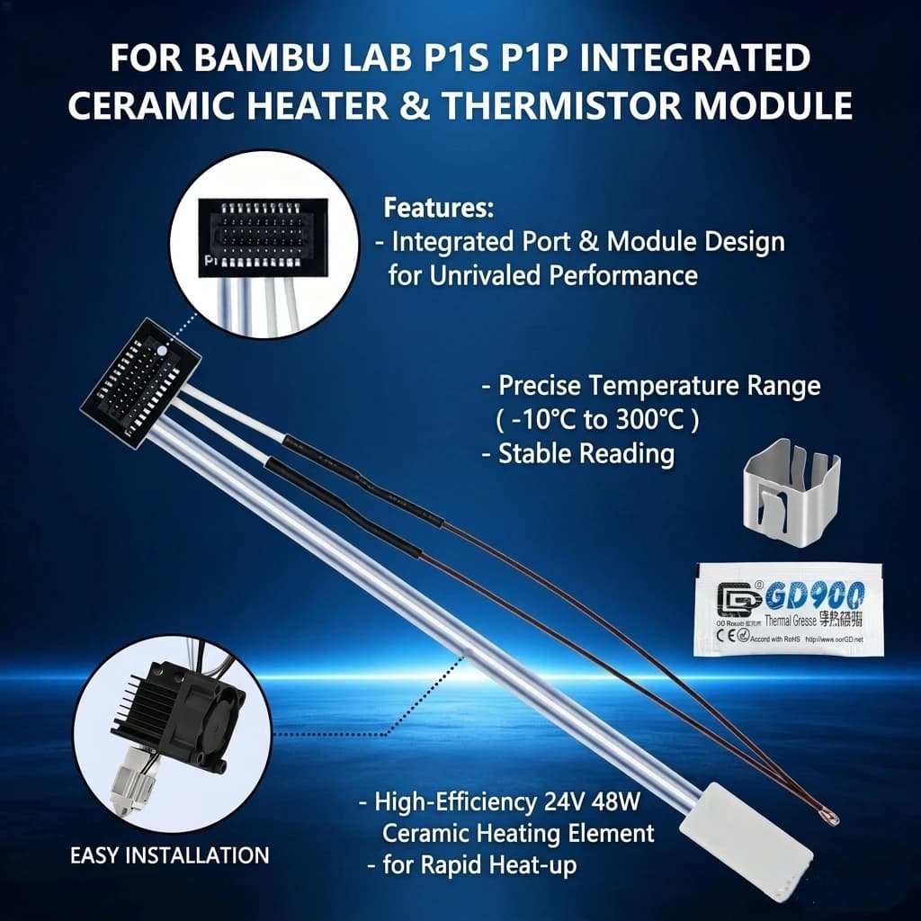 Caremic Heater & Thermistor For Bambu lab P1P P1S HotEnd Ceramic Cartridge Temperature Sensor For Bambulab P1S P1P 3d printer