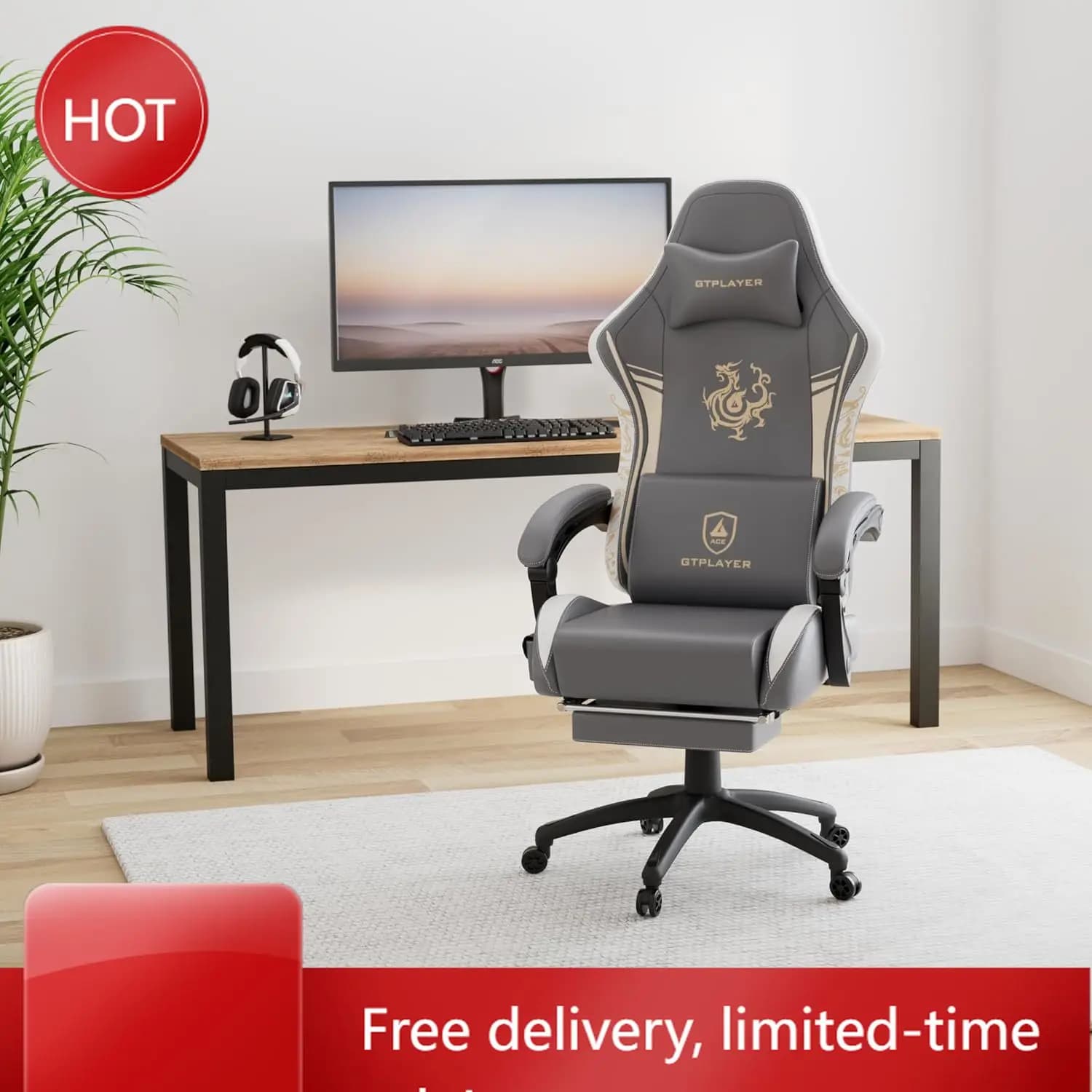 Sedia da Gaming con Altoparlanti Bluetooth e Poggiapiedi, Serie Dragon, Sedie Ergonomiche Robuste per Videogiochi
