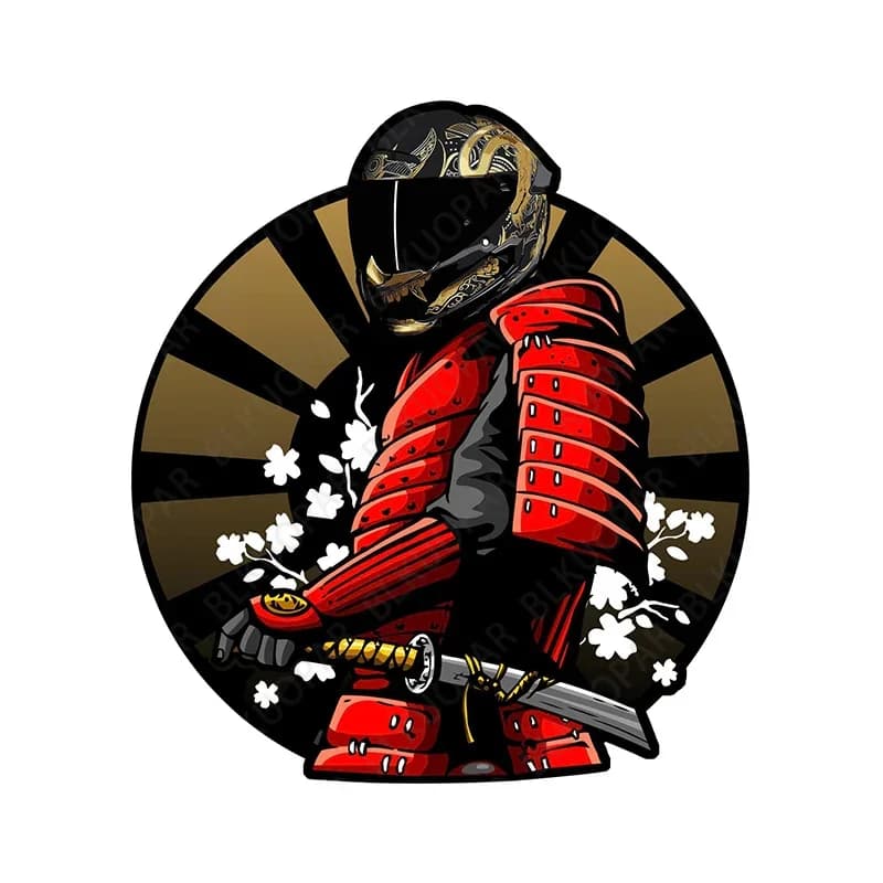 Wall decal Waterproof for Japanese Samurai helmet, Decalcomania in Vinile with Red armor and Sakura for Cars, Bikes and Helmets