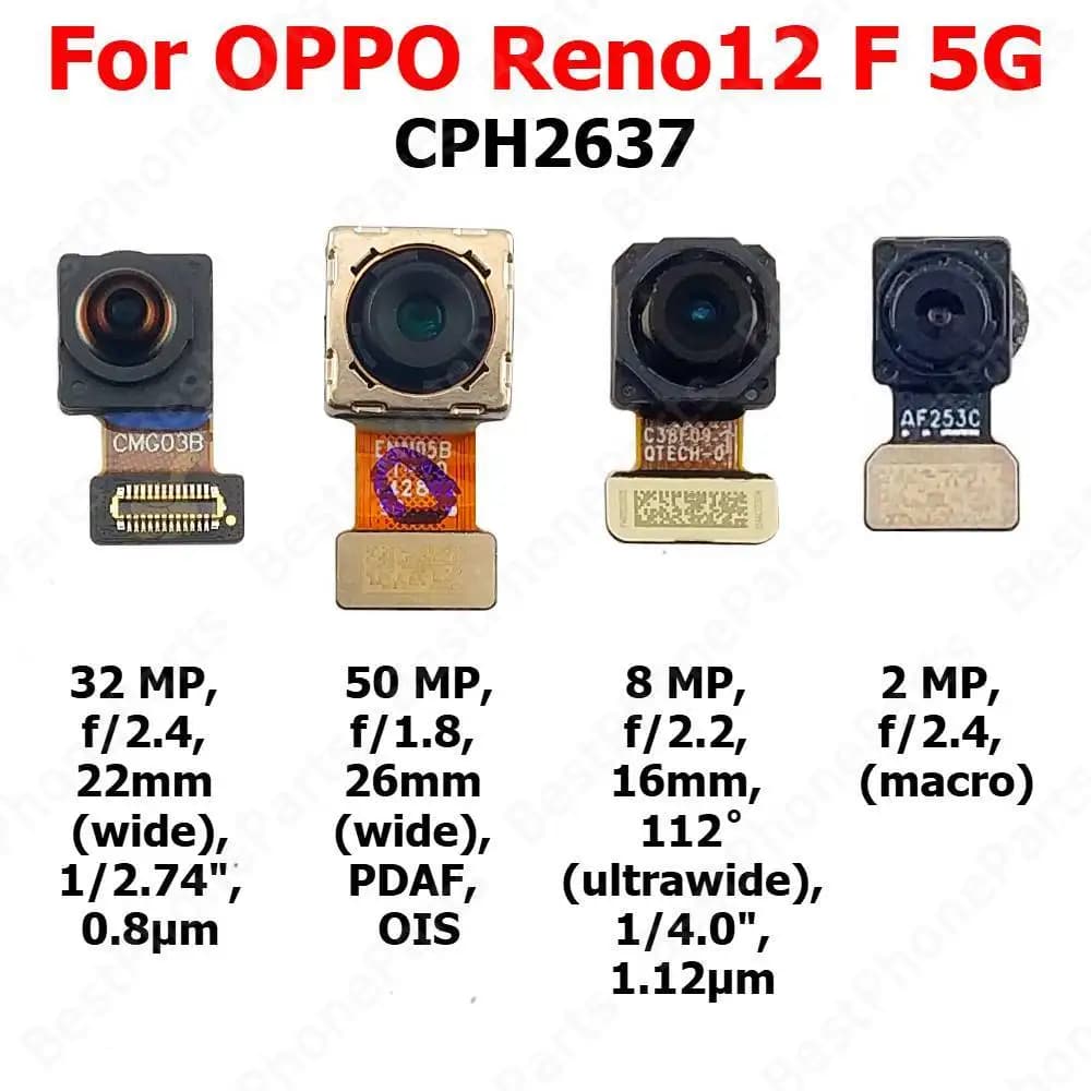 Fotocamera anteriore posteriore per OPPO Reno12 F Reno 12 FS 12F 5G sul retro frontale Selfie modulo fotocamera posteriore parti del telefono cellulare