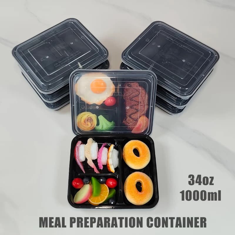 Contenitori per la preparazione dei pasti a 3 scomparti da 34 Oz/1000 ml, 12/35 pezzi, contenitori per alimenti separati, impilabili, adatti per microonde/congelatore/lavastoviglie, ideali per pranzi in ufficio, pranzi scolastici/picnic/palestra/ciclismo/snack/frutta/viaggi