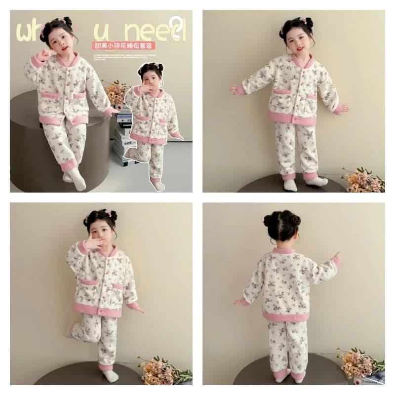 caldo Kawaii Girl Fashion Pigiama Set Studente Inverno Casual Cartoon Flanella Cardigan Pantaloni lunghi Set da 2 pezzi Abbigliamento per bambini nuovo