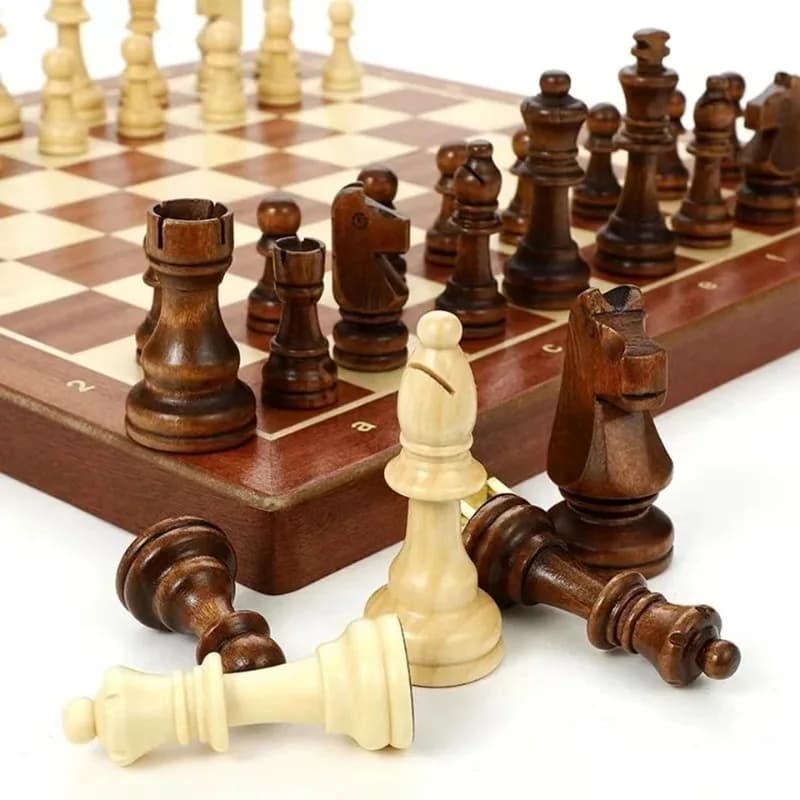 【Hot Item】15" X 15" High-end Folding Chess Set Grade Classic Handwork Solid Wood Pieces Walnut Chessboard Children Gift Boar