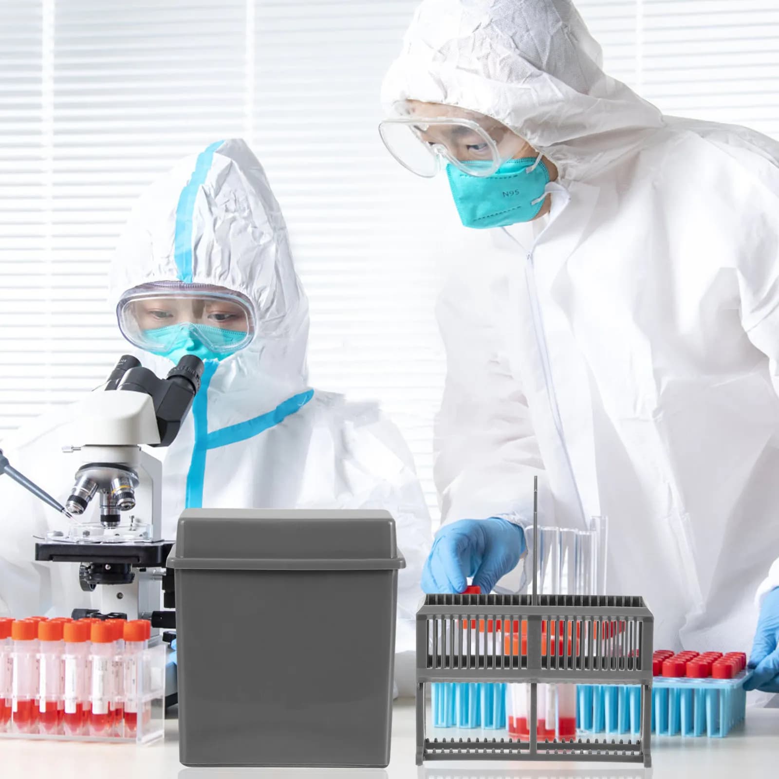 Set di 1 porta-oggetti e vasetti in plastica robusti e affidabili per microscopio, per conservazione, drenaggio ed essiccazione di campioni tessutari in laboratorio