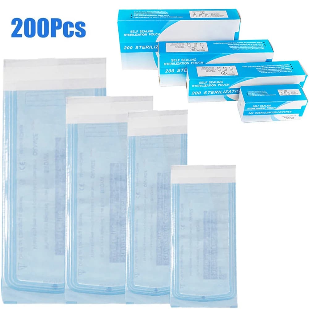 200 PCS Self Sealing Sterilization Pouch Bags for Nail Tools Grade Paper Disposable Dental Tattoo Accessories Tool Storage Bag