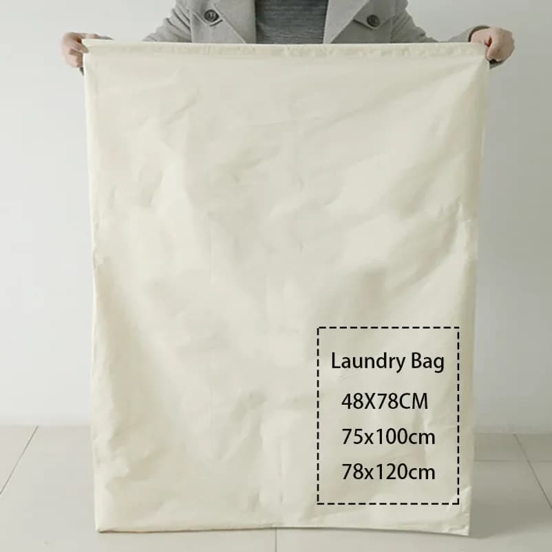Sacchetto per biancheria sporca extra large in cotone bianco con coulisse, lavabile, riutilizzabile, per vestiti e spesa