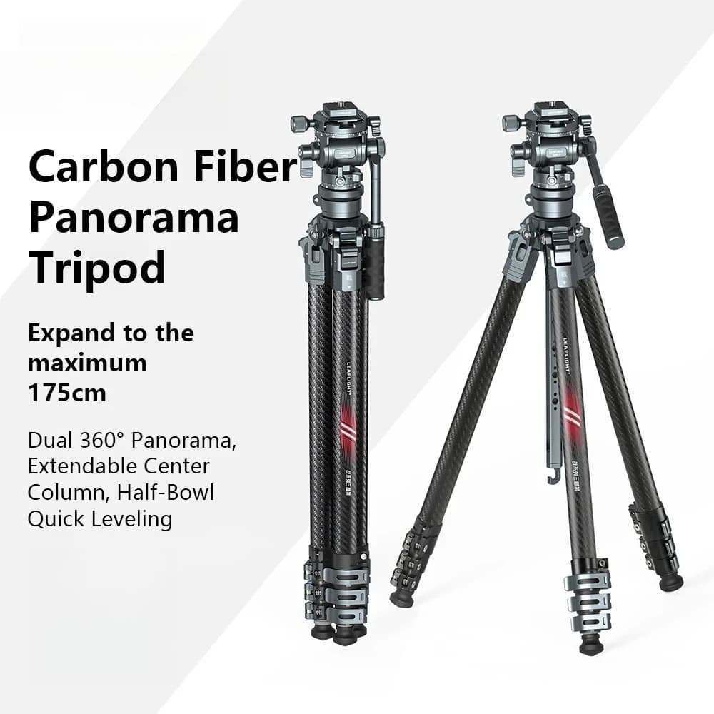 1.75M Carbon Fiber Camera Tripod with Dual Panoramic Fluid Head Professional DSLR Camcorder Video Photography Stand