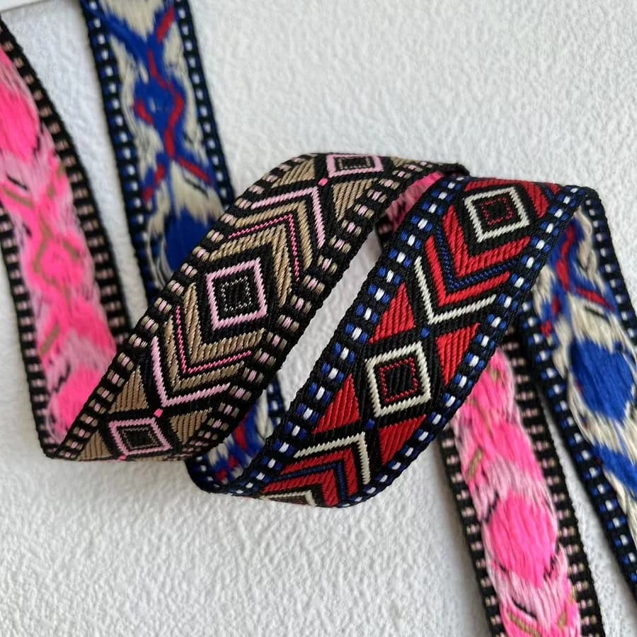 10 yarde/lotto stile etnico fettuccia tessuto Jacquard nastro geometrico quadrilatero per accessori di abbigliamento LS-2268 larghezza 2.5 CM