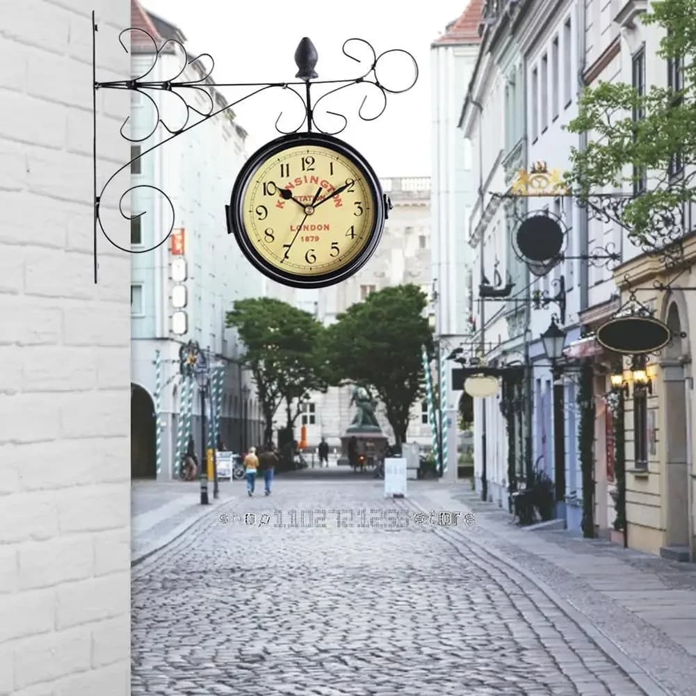 Outdoor Garden Wall Station Clock Double Sided Retro Quartz Watches Metal Iron Art Hanging Clocks for Garden Corridor Decoration
