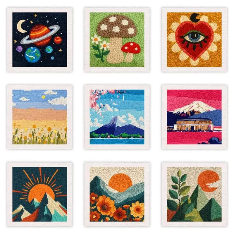 Landscape Diy Needle Punch Kit Gift Art Projects For Adults 25x25cm/9.84x9.84inch Punch Needle Threader Arts and Craft