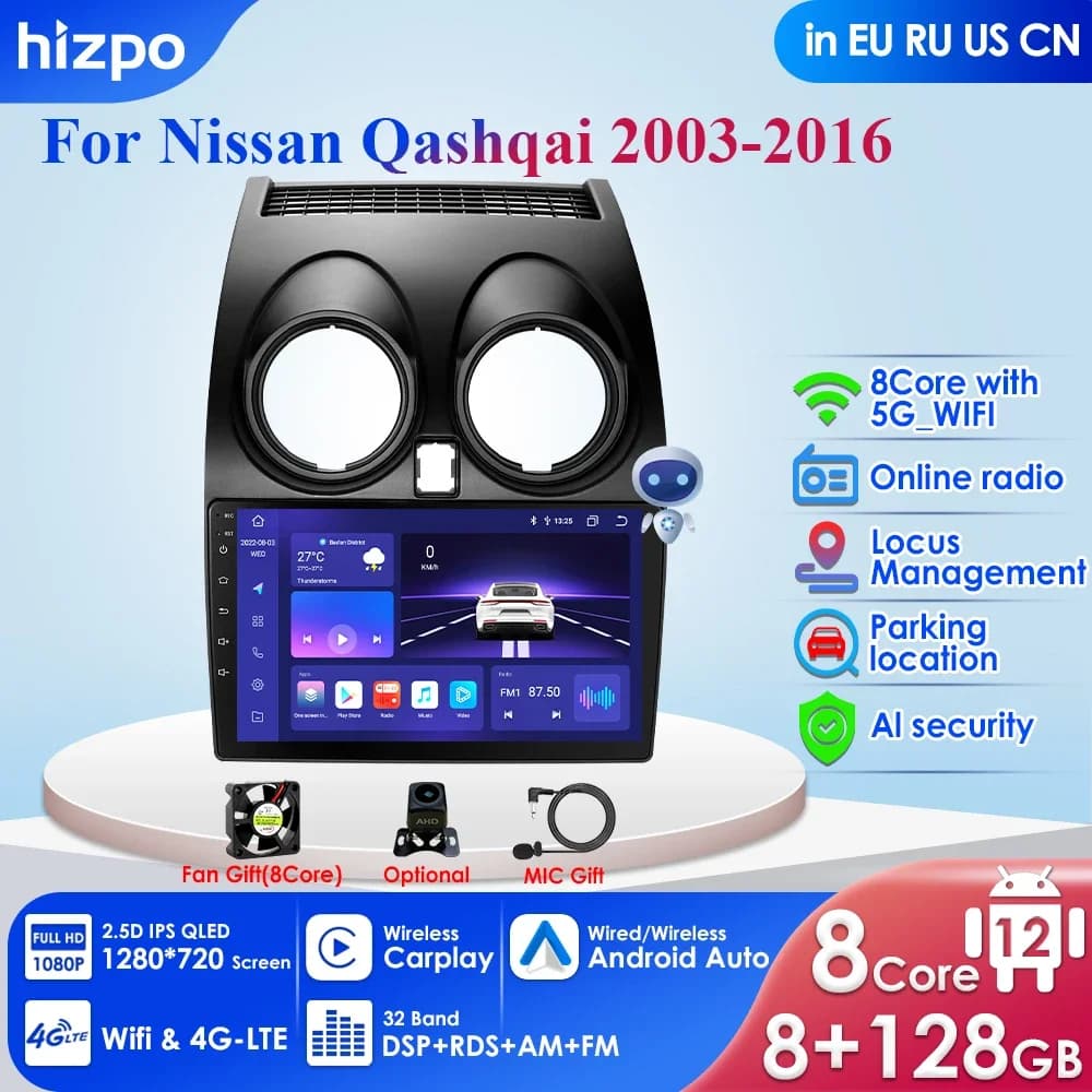 4GB + 64GB AI Voice per Nissan Qashqai 1 J10 2006 - 2013 autoradio lettore Video multimediale navigazione GPS Android 10 No 2din 2 din