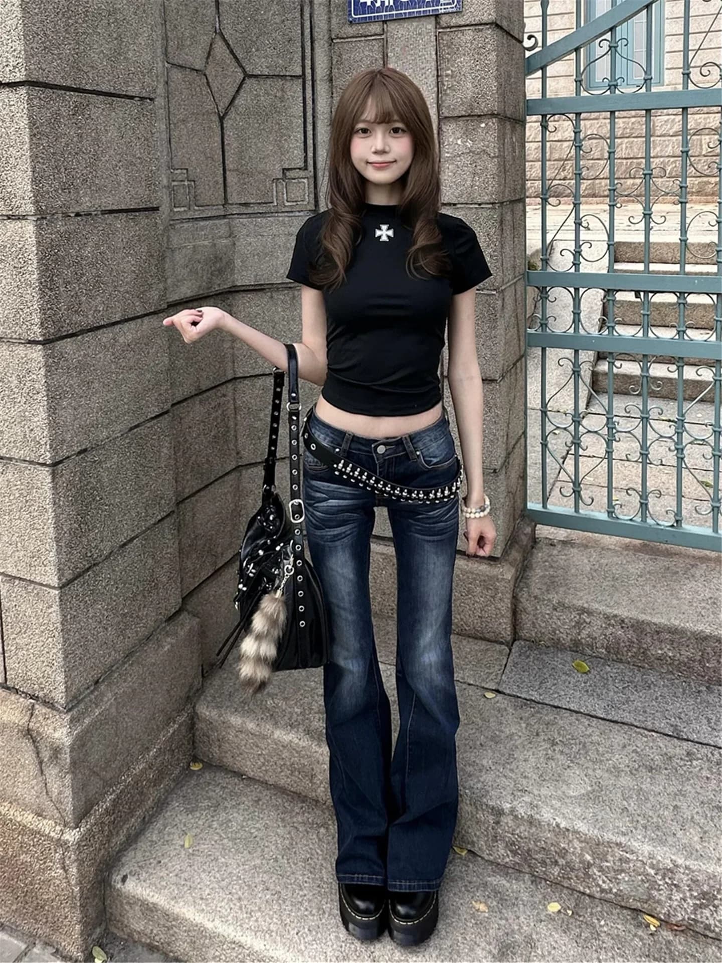 Retro Blue Low Waist Bell Bottom Jeans Women's Slimming Washed out Trousers American Style Cotton Casual Summer Jeans