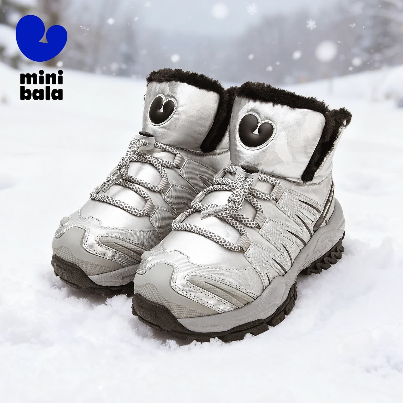 Mini Balabala Kids Outdoor Sneakers Winter Waterproof Slip-Resistant Kick-Toe and Lace-Free Shoes